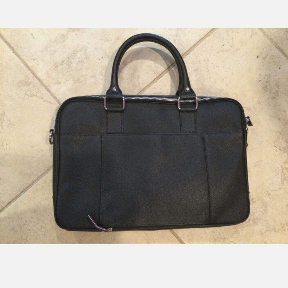 Cole Haan Leather Attache Briefcase Laptop Bag Slim Black American Airlines - Picture 4 of 7